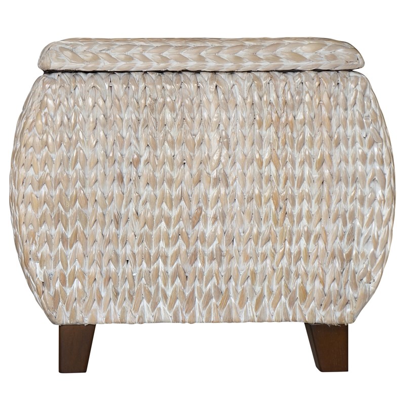 Gallerie Decor Bali Breeze Round Wood Storage Ottoman in Whitewashed