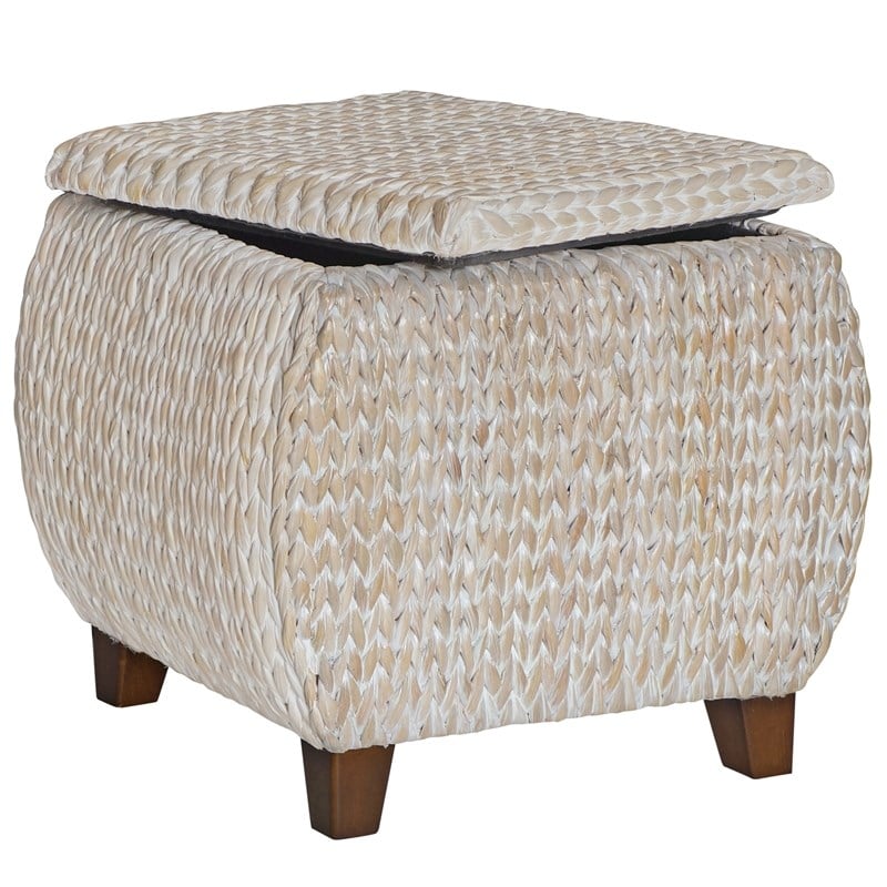 Gallerie Decor Bali Breeze Round Wood Storage Ottoman in Whitewashed