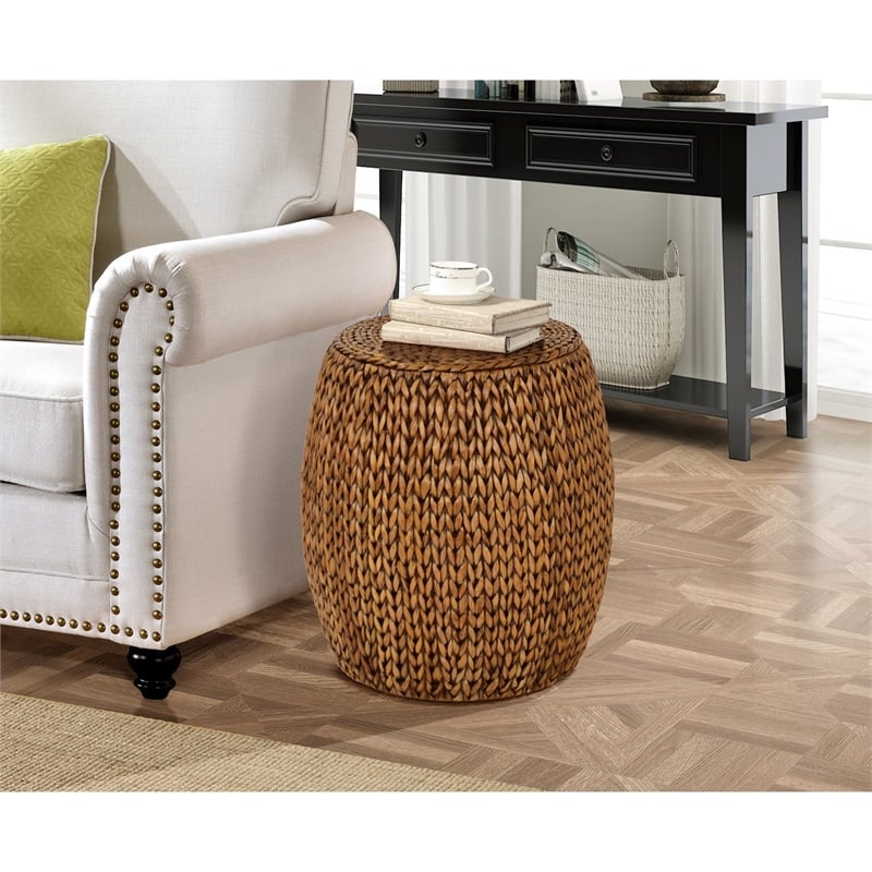 Gallerie Decor Bali Breeze Tall Transitional Wood Drum Accent Table in Gold