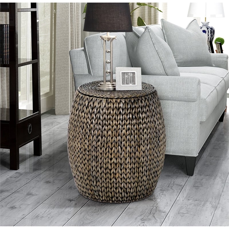 Gallerie Decor Bali Breeze Tall Transitional Wood Drum Accent Table in Gold