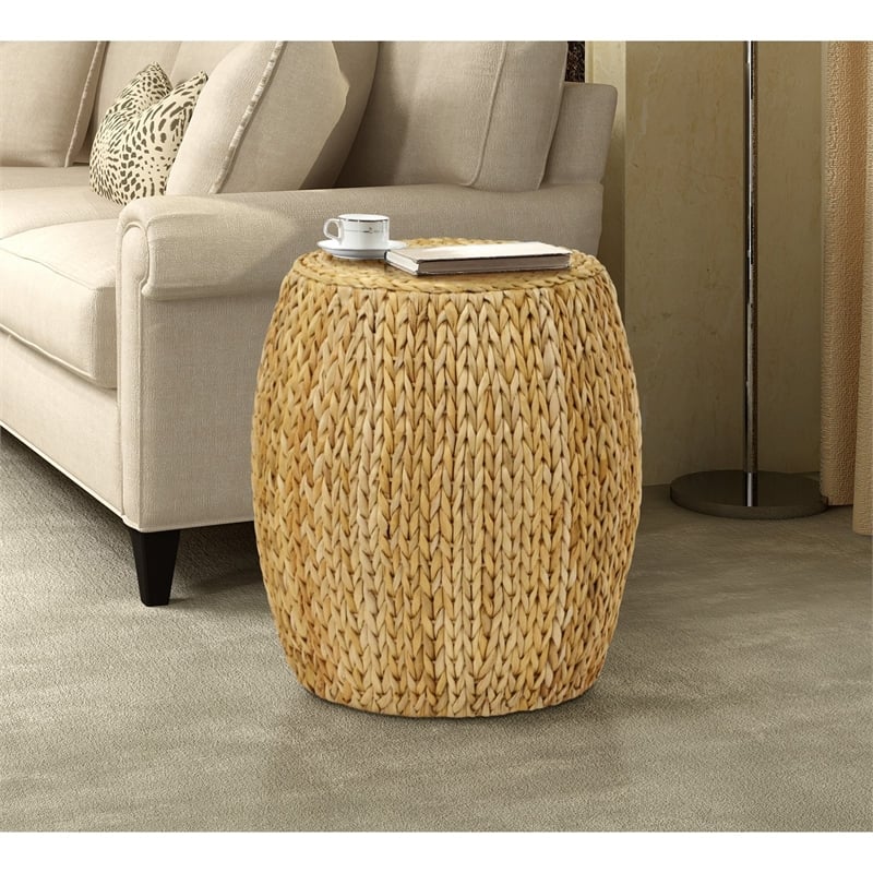 Gallerie Decor Bali Breeze Tall Transitional Wood Drum Accent Table in Gold
