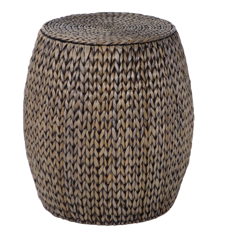 Gallerie Decor Bali Breeze Tall Transitional Wood Drum Accent Table in Silver