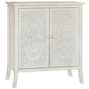Gallerie Decor Antiqued Carved Transitional Wood Cabinet in White