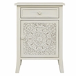 Gallerie Decor Antiqued Carved Transitional Wood Side Table in White
