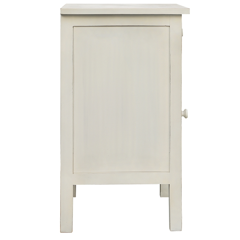Gallerie Decor Antiqued Carved Transitional Wood Side Table in White