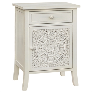 Gallerie Decor Antiqued Carved Transitional Wood Side Table in White