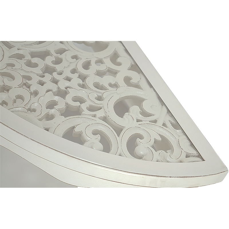 Gallerie Decor Antiqued Carved Transitional Wood/Glass Console Table in White