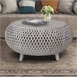 Gallerie Decor Bora Bora Round Transitional Rattan Coffee Table in Whitewashed