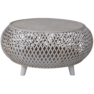 Gallerie Decor Bora Bora Round Transitional Rattan Coffee Table in Whitewashed