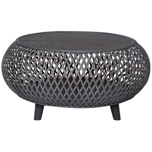 Gallerie Decor Bora Bora Round Transitional Rattan Coffee Table in Gray