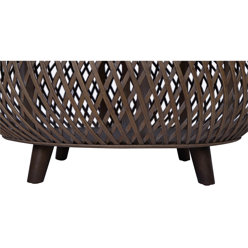 Gallerie Decor Bora Bora Round Transitional Rattan Coffee Table in Walnut