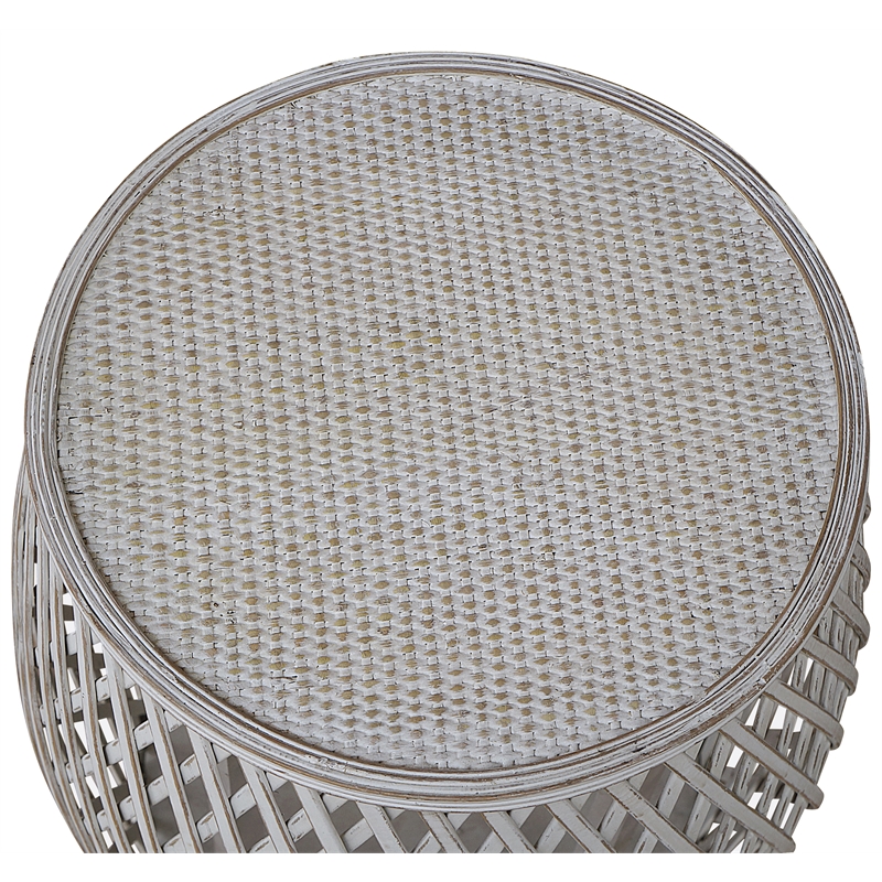 Gallerie Decor Bora Bora Transitional Rattan Side Table in Whitewashed