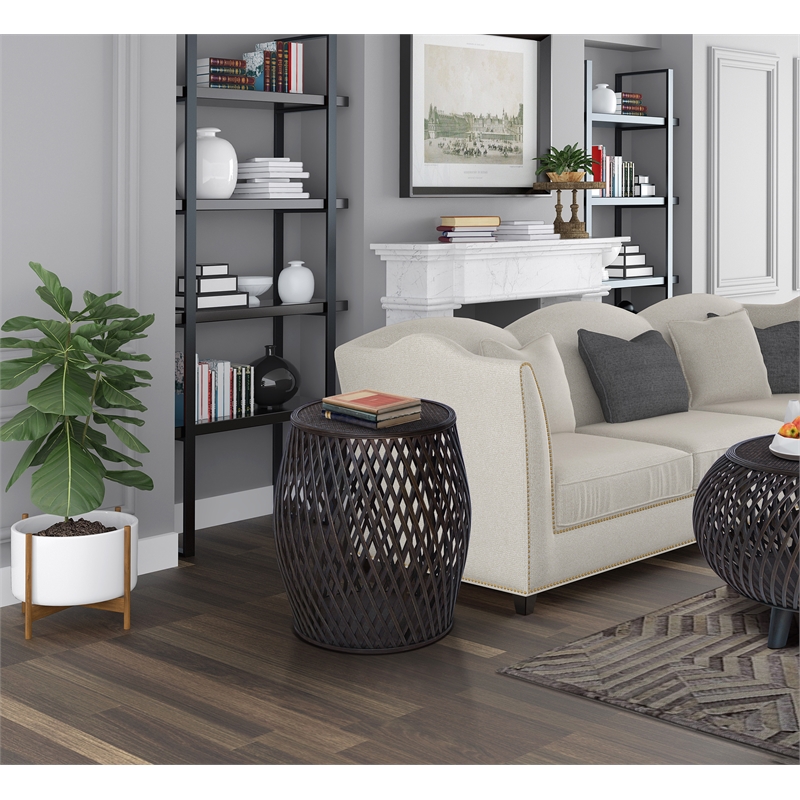 Gallerie Decor Bora Bora Transitional Rattan Side Table in Brown