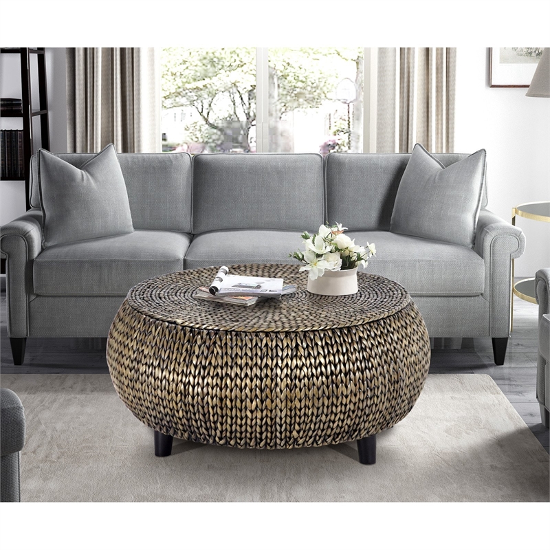 Gallerie Decor Bali Breeze Low Round Transitional Wood Accent Table in Natural