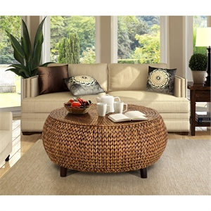 Gallerie Decor Bali Breeze Low Round Transitional Wood Accent Table in Silver