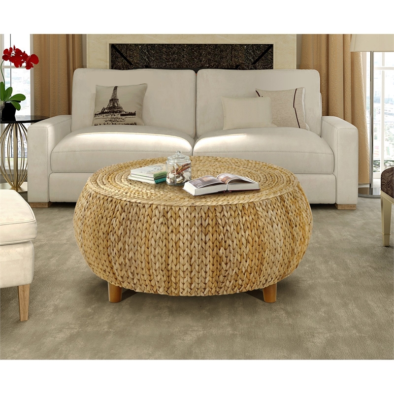 Gallerie Decor Bali Breeze Low Round Transitional Wood Accent Table in Silver
