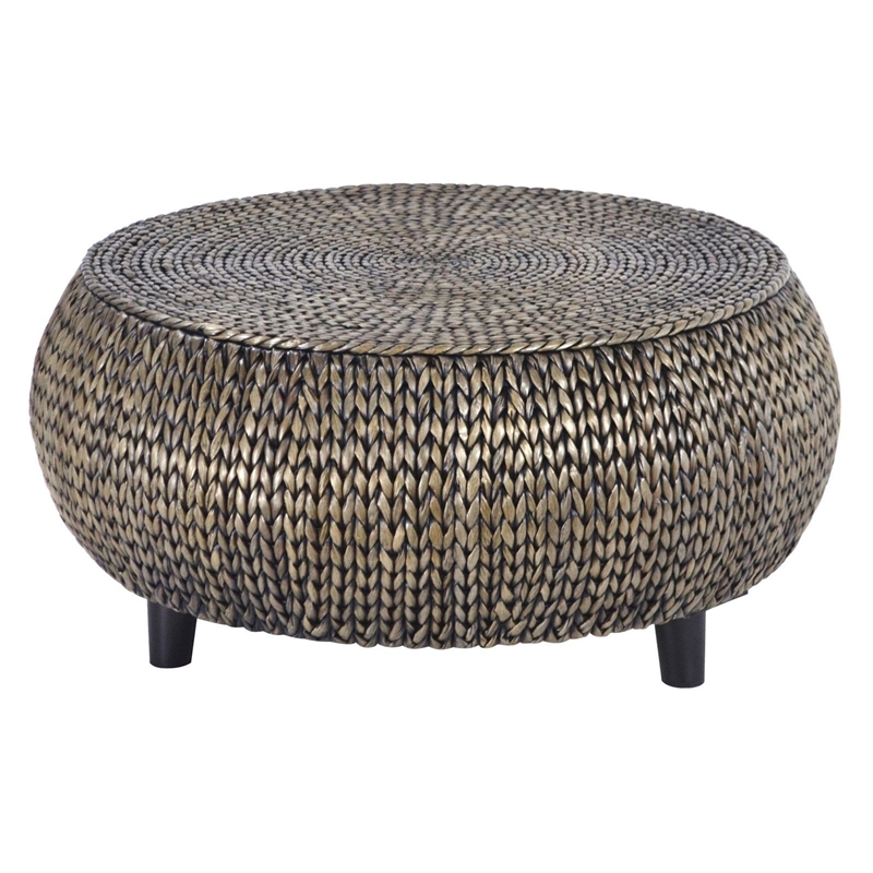 Gallerie Decor Bali Breeze Low Round Transitional Wood Accent Table in Silver
