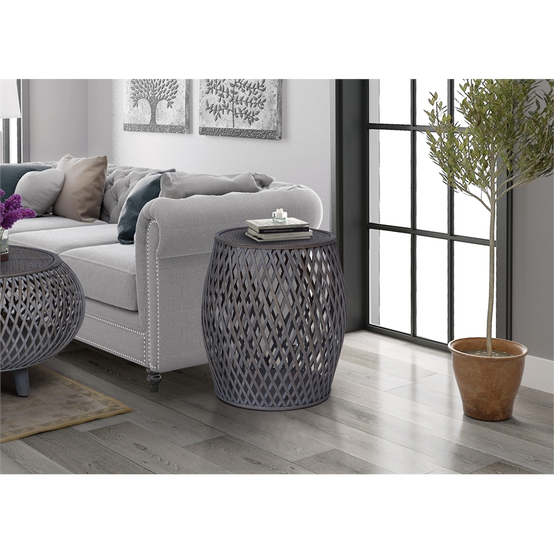Gallerie Decor Bora Bora Transitional Rattan/Bamboo Side Table in Gray