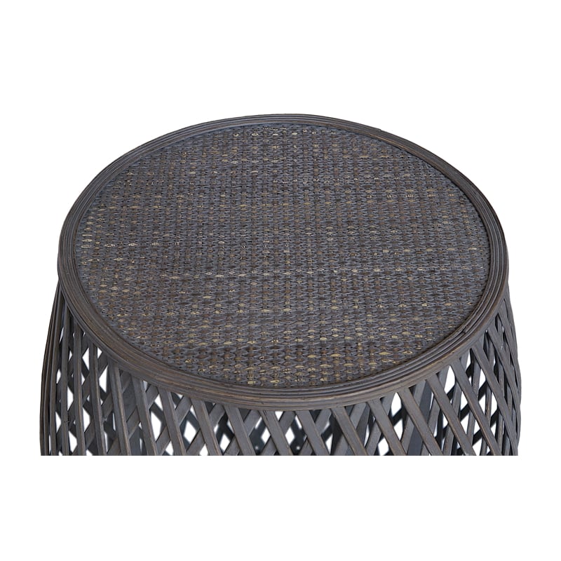 Gallerie Decor Bora Bora Transitional Rattan/Bamboo Side Table in Gray