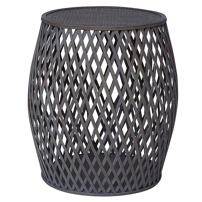 Gallerie Decor Bora Bora Transitional Rattan/Bamboo Side Table in Gray