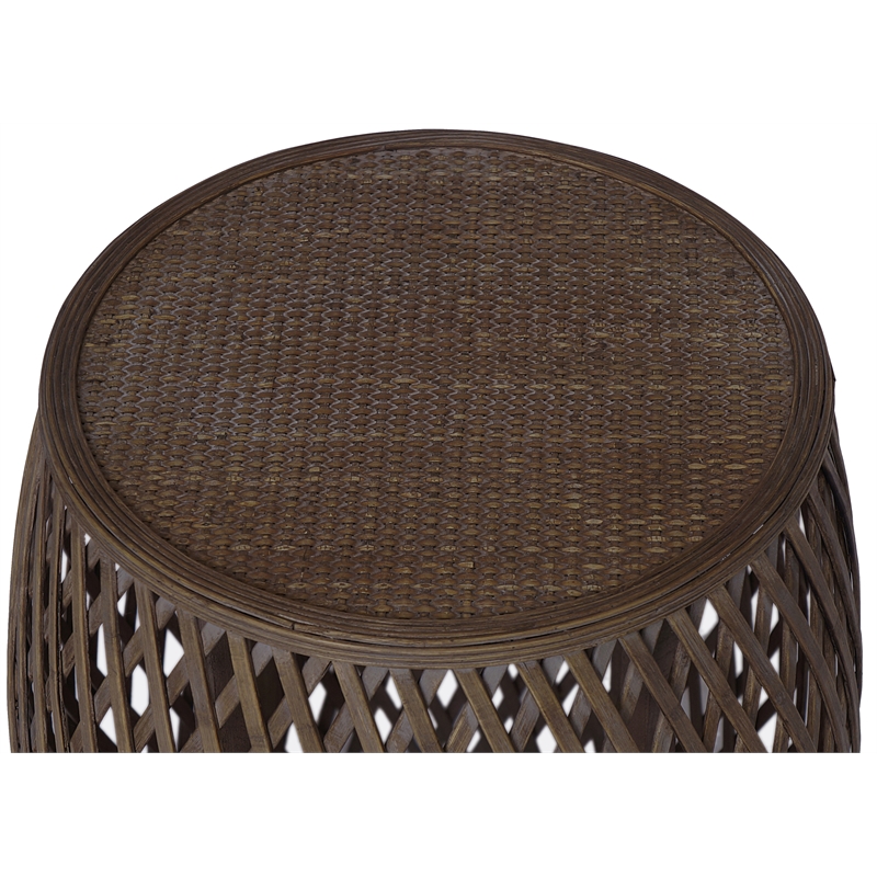Gallerie Decor Bora Bora Transitional Rattan Side Table in Walnut