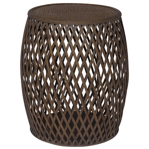 Gallerie Decor Bora Bora Transitional Rattan Side Table in Walnut