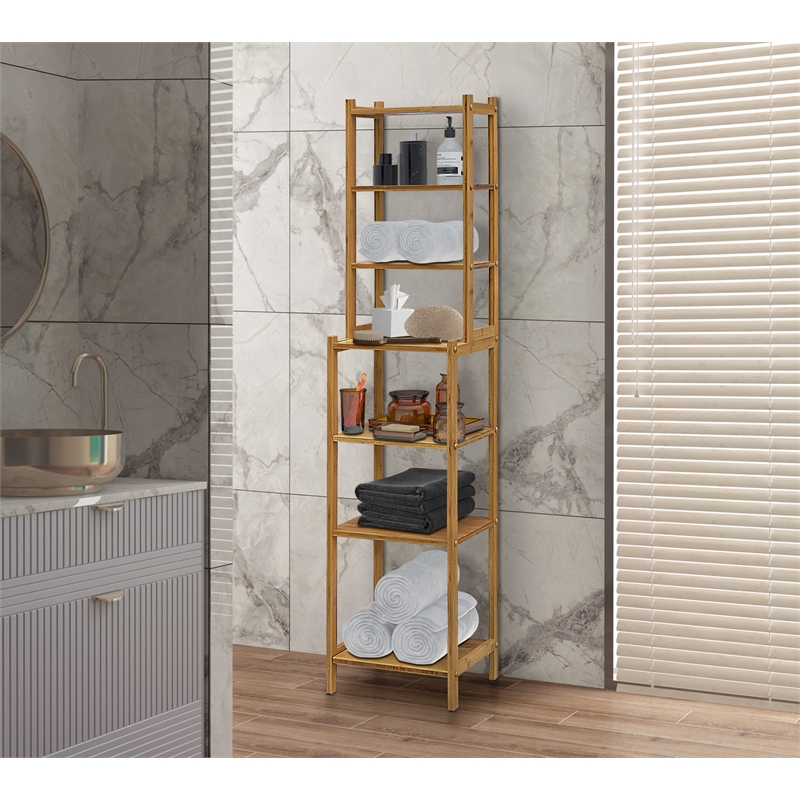 Gallerie Decor Natural Spa Bamboo Multi Shelve Storage Tower in Natural