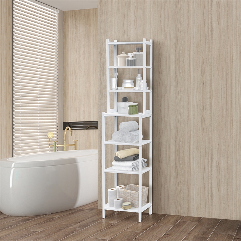 Gallerie Decor Natural Spa Bamboo Multi Shelve Storage Tower in White