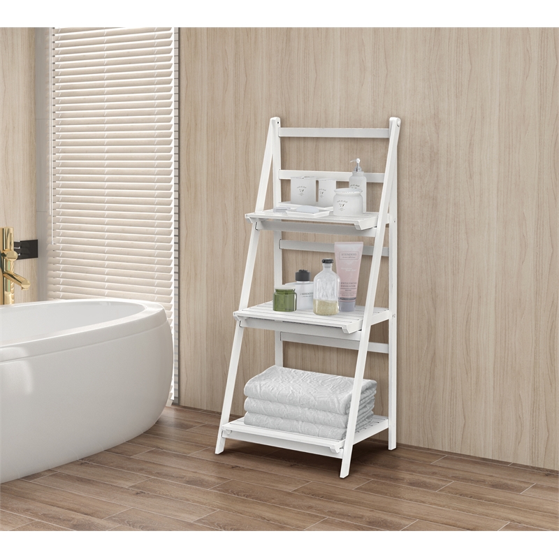 Gallerie Decor Natural Spa Transitional Bamboo Folding Towel Ladder in White
