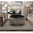 Gallerie Decor Bali Breeze Round Transitional Wood Coffee Table in Silver
