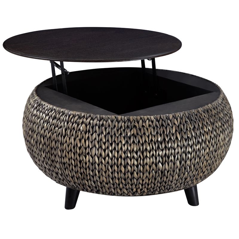 Gallerie Decor Bali Breeze Round Transitional Wood Coffee Table in Silver