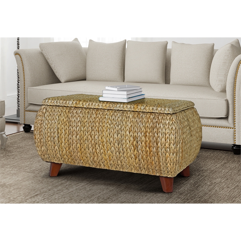 Gallerie Decor Bali Breeze Transitional Wood Storage Ottoman in Natural