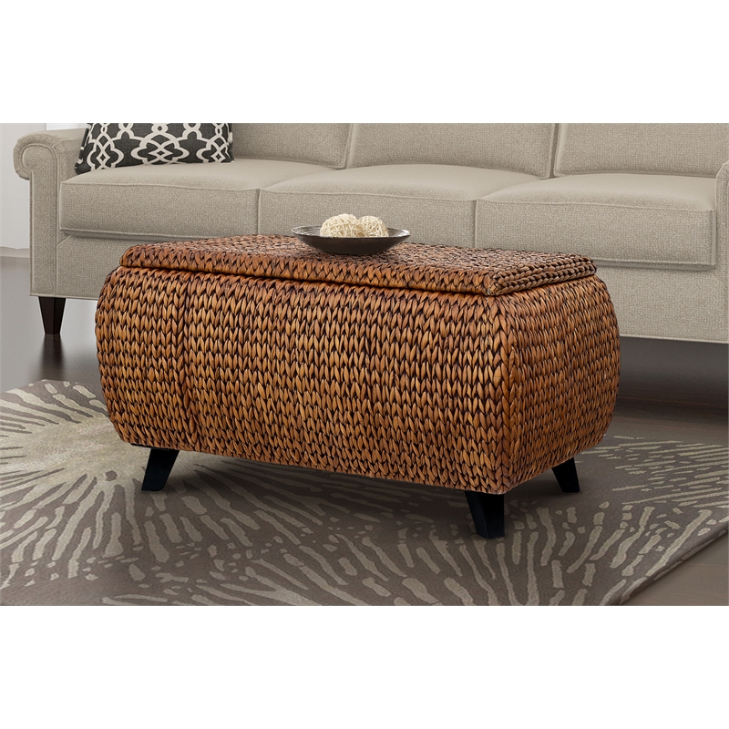 Gallerie Decor Bali Breeze Transitional Wood Storage Ottoman in Gold