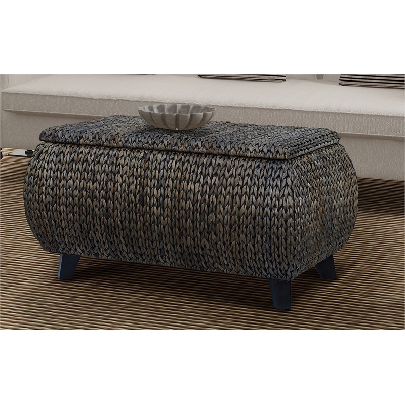 Gallerie Decor Bali Breeze Transitional Wood Storage Ottoman in Silver