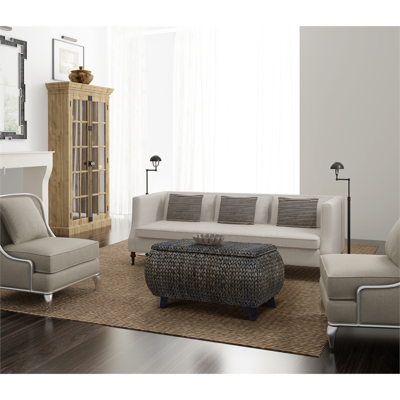Gallerie Decor Bali Breeze Transitional Wood Storage Ottoman in Silver