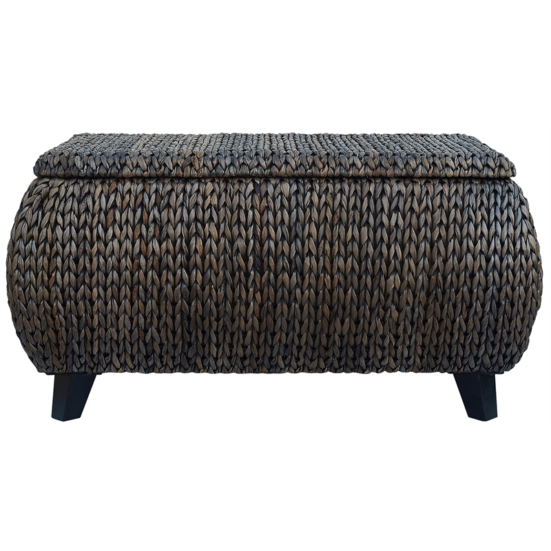 Gallerie Decor Bali Breeze Transitional Wood Storage Ottoman in Silver