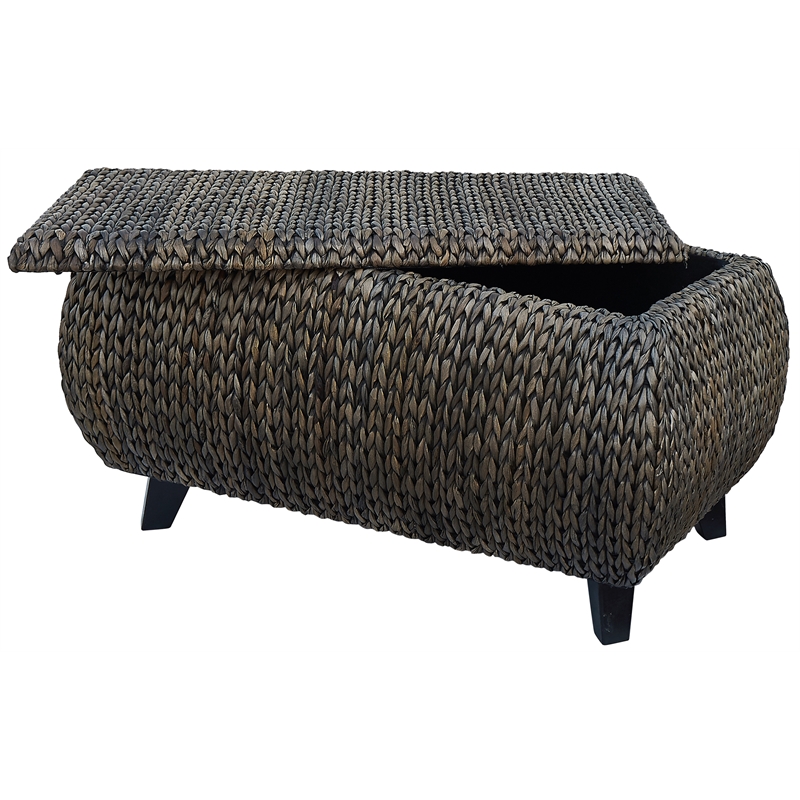 Gallerie Decor Bali Breeze Transitional Wood Storage Ottoman in Silver
