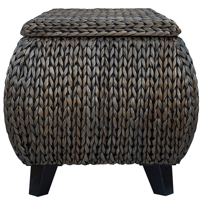 Gallerie Decor Bali Breeze Transitional Wood Storage Ottoman in Silver