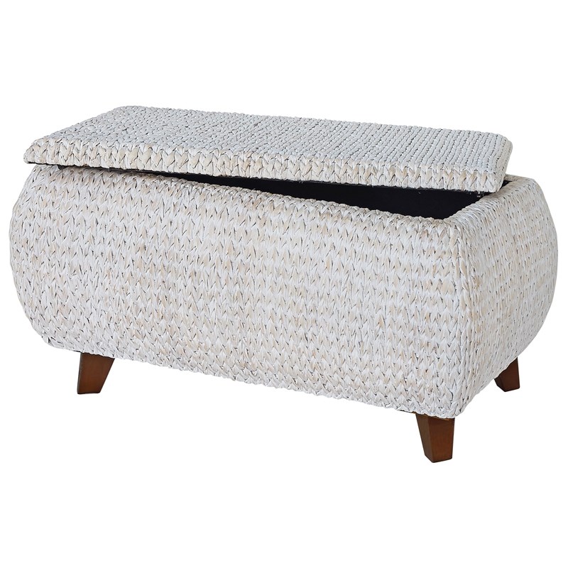 Gallerie Decor Bali Breeze Transitional Wood Storage Ottoman in Whitewashed