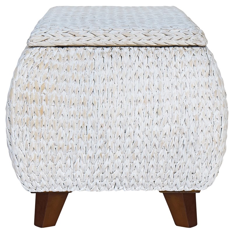 Gallerie Decor Bali Breeze Transitional Wood Storage Ottoman in Whitewashed