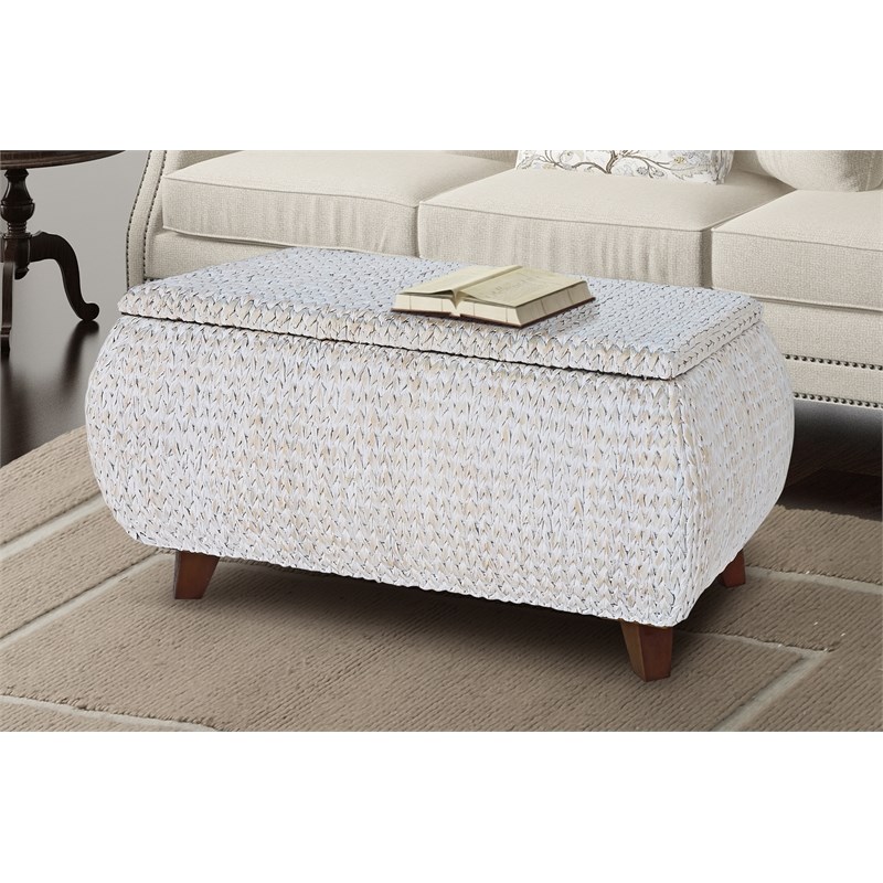 Gallerie Decor Bali Breeze Transitional Wood Storage Ottoman in Whitewashed