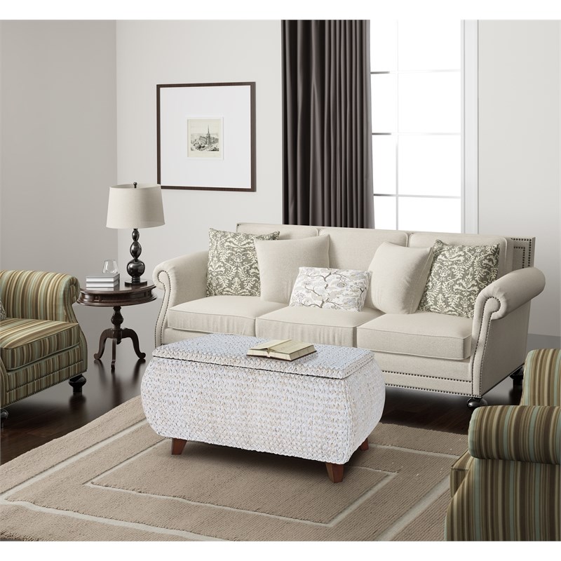 Gallerie Decor Bali Breeze Transitional Wood Storage Ottoman in Whitewashed