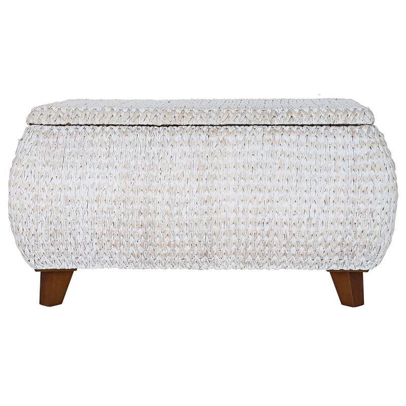 Gallerie Decor Bali Breeze Transitional Wood Storage Ottoman in Whitewashed