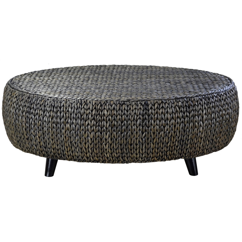 Gallerie Decor Bali Breeze Oval Transitional Wood Coffee Table in Silver