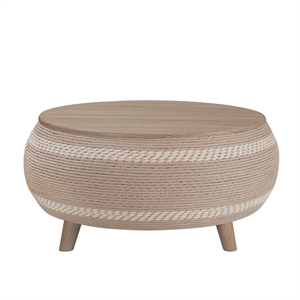 Gallerie Decor Dimensions Transitional Rattan Drum Coffee Table in Natural