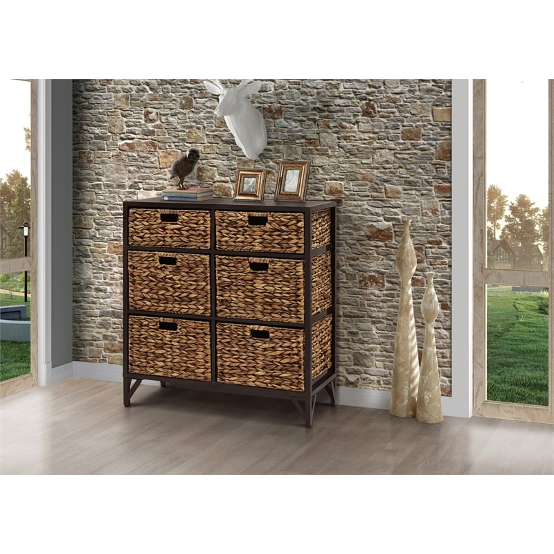 Gallerie Decor Rio 6-Drawer Transitional Metal Cabinet in Walnut