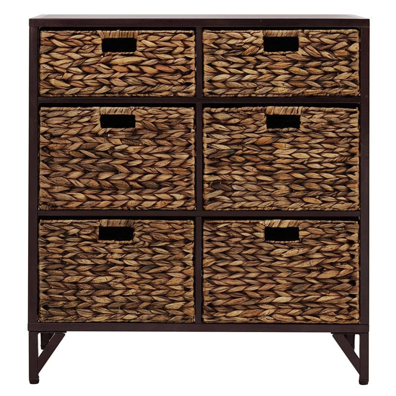 Gallerie Decor Rio 6-Drawer Transitional Metal Cabinet in Walnut