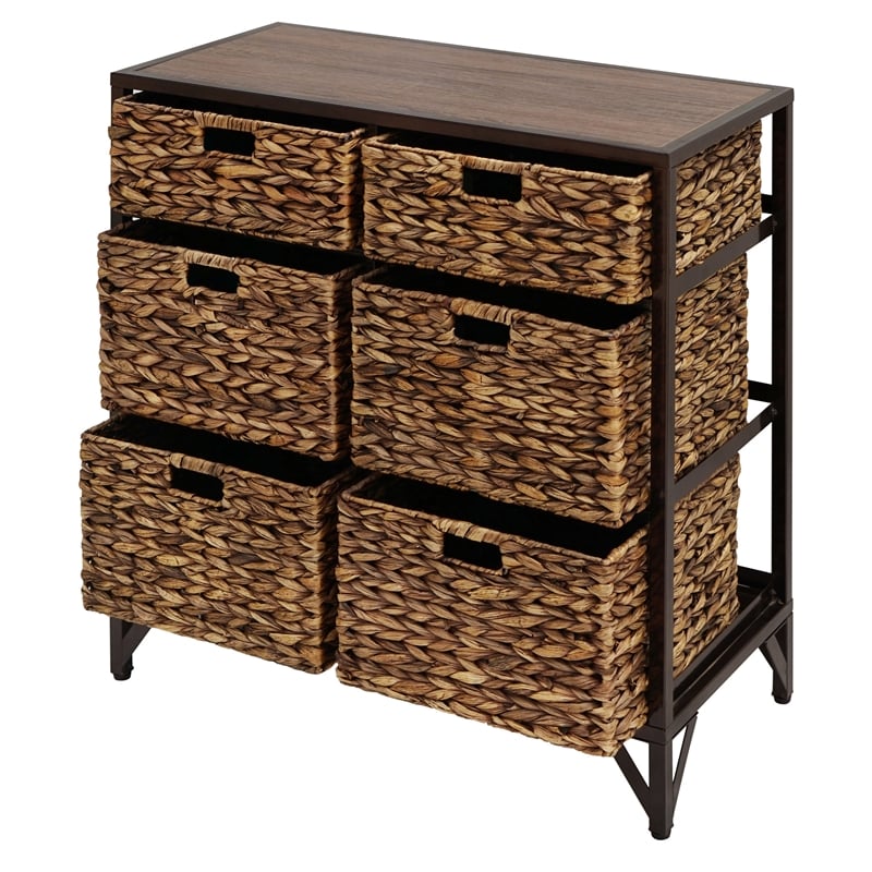 Gallerie Decor Rio 6-Drawer Transitional Metal Cabinet in Walnut
