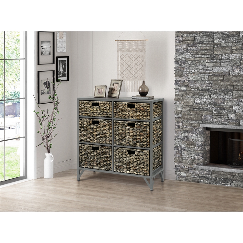 Gallerie Decor Rio 6-Drawer Transitional Metal/Wood Cabinet in Gray