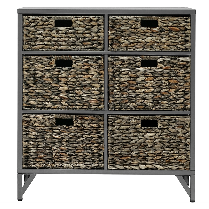 Gallerie Decor Rio 6-Drawer Transitional Metal/Wood Cabinet in Gray